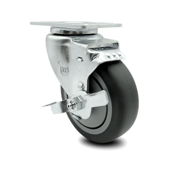 4 Inch Thermoplastic Rubber Wheel Swivel Top Plate Caster with Brake SCC